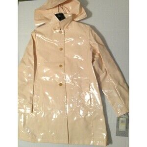 New NWT $375 Jane Post Iconic Princess Slicker Rain Coat Hood Women L Peach Nude